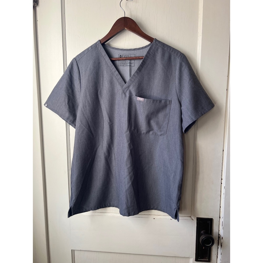FIGS Technical Collection Scrub Top XL‎ Grey V Neck Short Sleeve Pocket